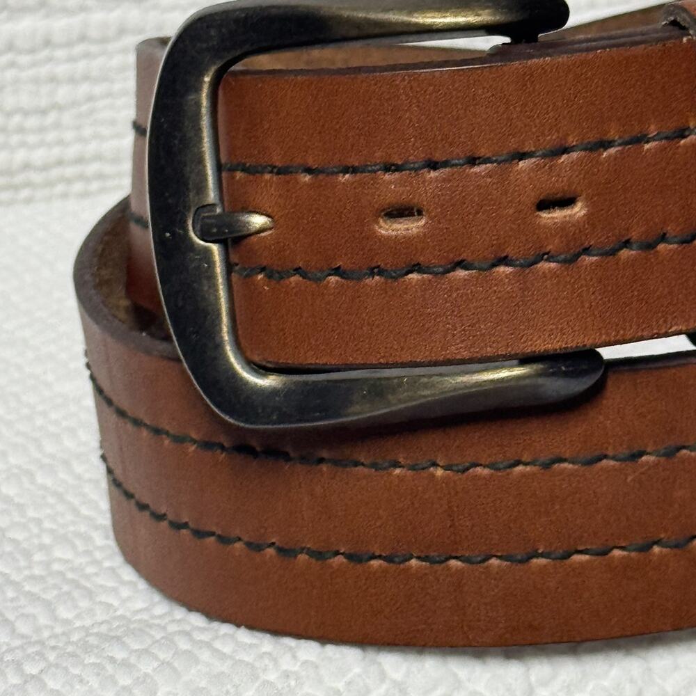 Vintage Brown Genuine Rugged Range Leather Wide Belt Contrast Stitching Thick - Picture 2 of 13
